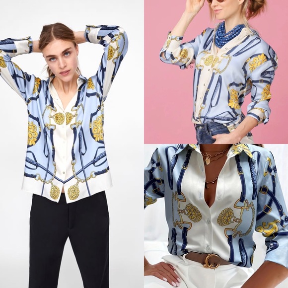 ZARA Chain Printed Blouse Size M Elegant Vintage Scarf Feminine Worn on TV - Picture 5 of 16